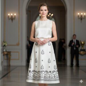 White House Black Market Embellished Satin Skirt Size 2 A-Line Paisley Floral